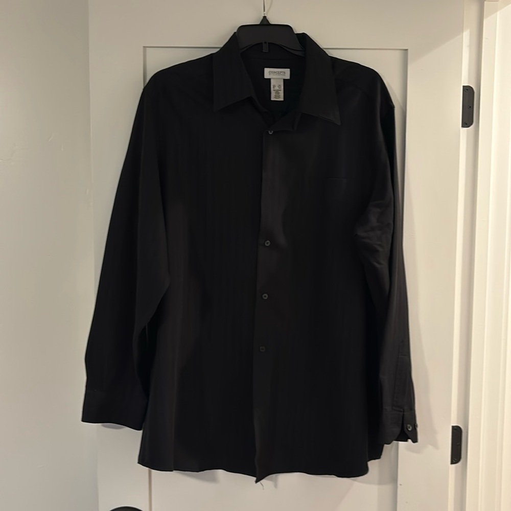Black, long sleeved, button-down shirt